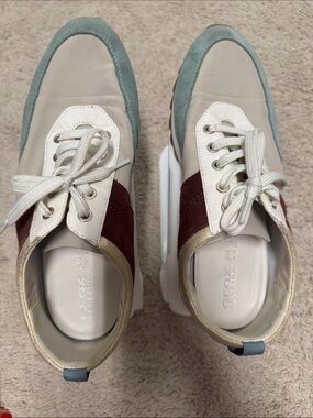 Geox Cream, Teal & Burgundy Lace-Up Platform Sneakers